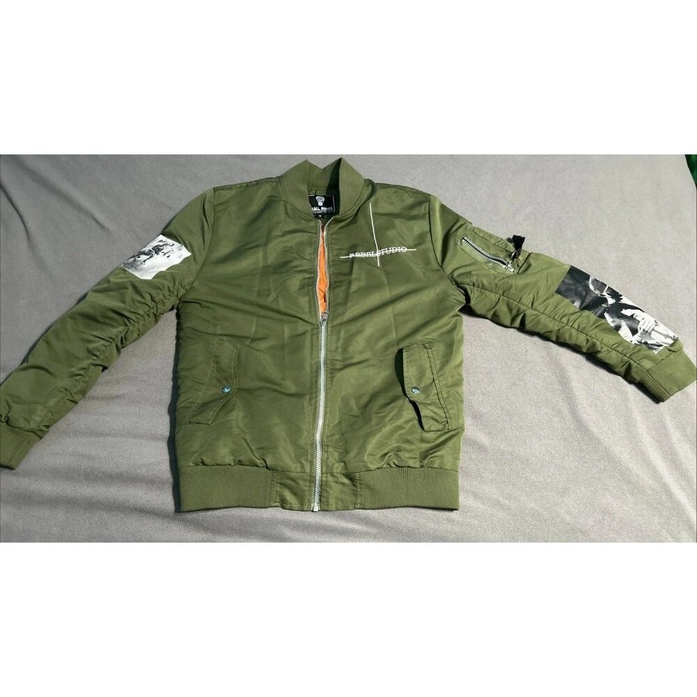 Rebel Minds Varsity Bomber Jacket Medium Green Hip Hop Studio Style Arm Zipper - Picture 2 of 7